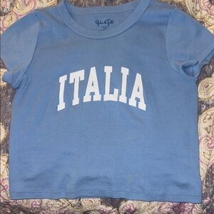 Brandy Melville Blue cropped 'Italia' T-Shirt